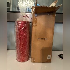 Pottery barn Icey red beaded holiday red large candle